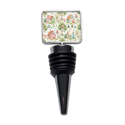 Cottagecore Cute Country Homes Pattern Wine Bottle Stopper