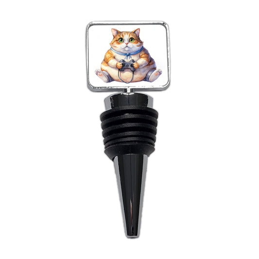 Fat Gamer Kitty Wine Bottle Stopper