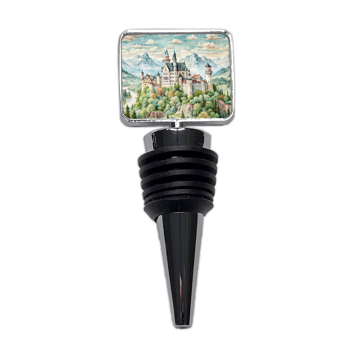 German Castle Watercolor Neuschwanstein Wine Bottle Stopper