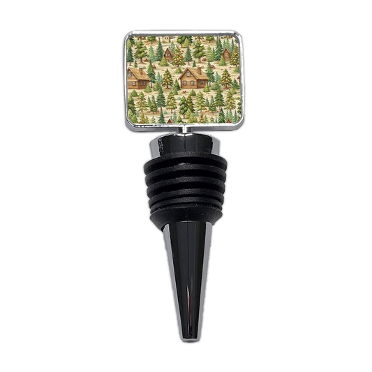 Log Cabin In Forest Pattern Wine Bottle Stopper