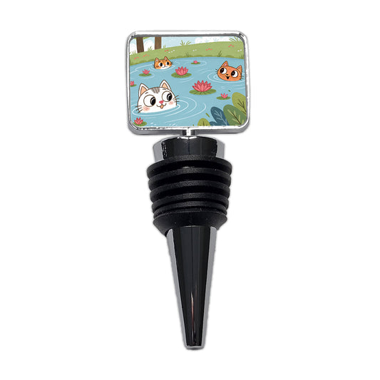 Cats Swimming In Pond Cute Wine Bottle Stopper