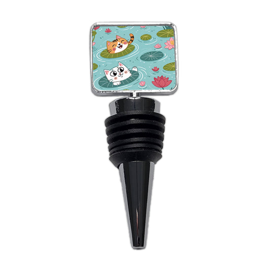 Cats Swimming In Pond Wine Bottle Stopper