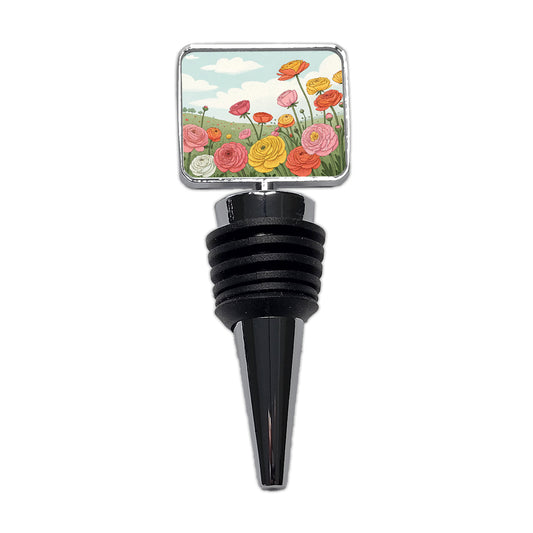 Field Of Ranunculus Flowers Wine Bottle Stopper