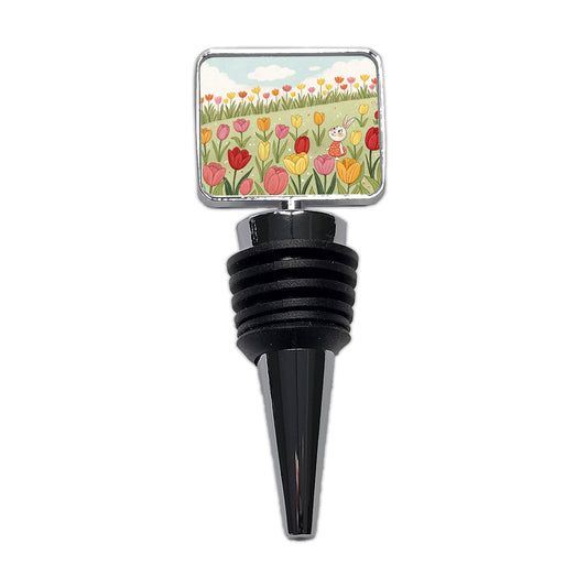Field Of Tulips And Bunny Flowers Wine Bottle Stopper