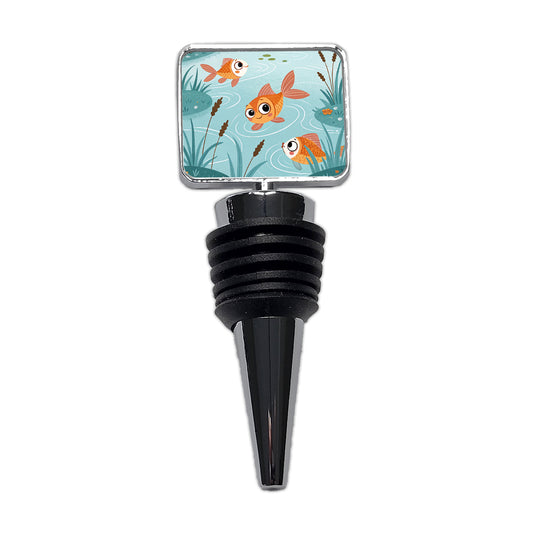 Gold Fish Swimming In Pond Wine Bottle Stopper