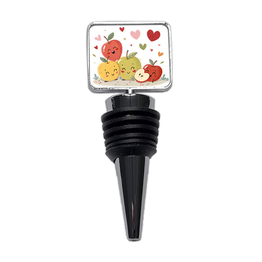 Kawaii Apples And Hearts Wine Bottle Stopper