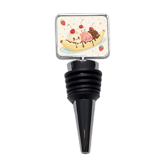 Kawaii Banana Split Ice Cream Wine Bottle Stopper