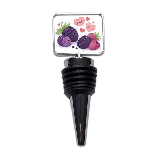 Kawaii Blackberries And Hearts Wine Bottle Stopper