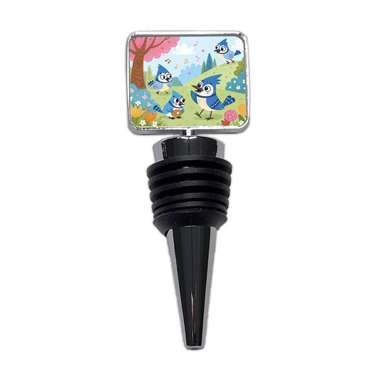Kawaii Blue Jays Birds Wine Bottle Stopper