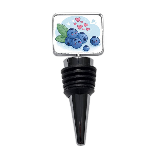 Kawaii Blueberries And Hearts Wine Bottle Stopper