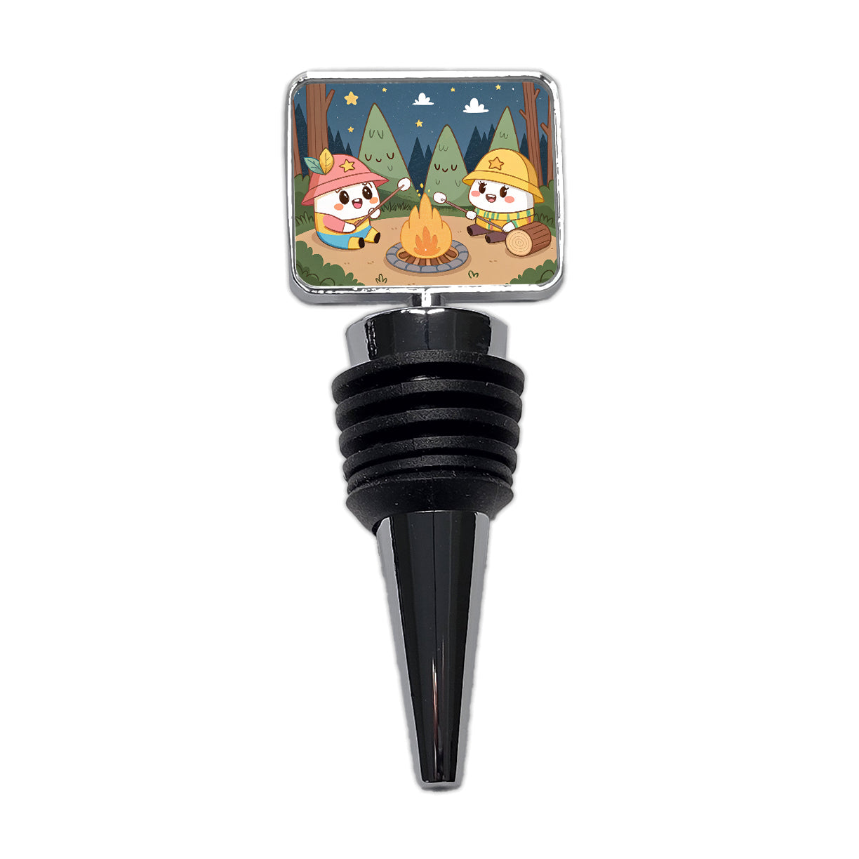 Kawaii Camping Roasting Marshmallows Wine Bottle Stopper