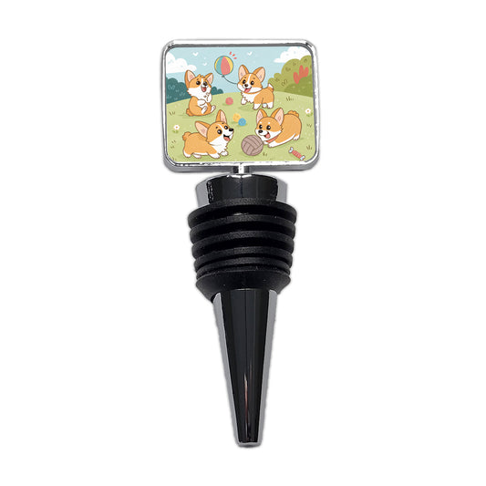 Kawaii Corgis Dogs Playing Wine Bottle Stopper