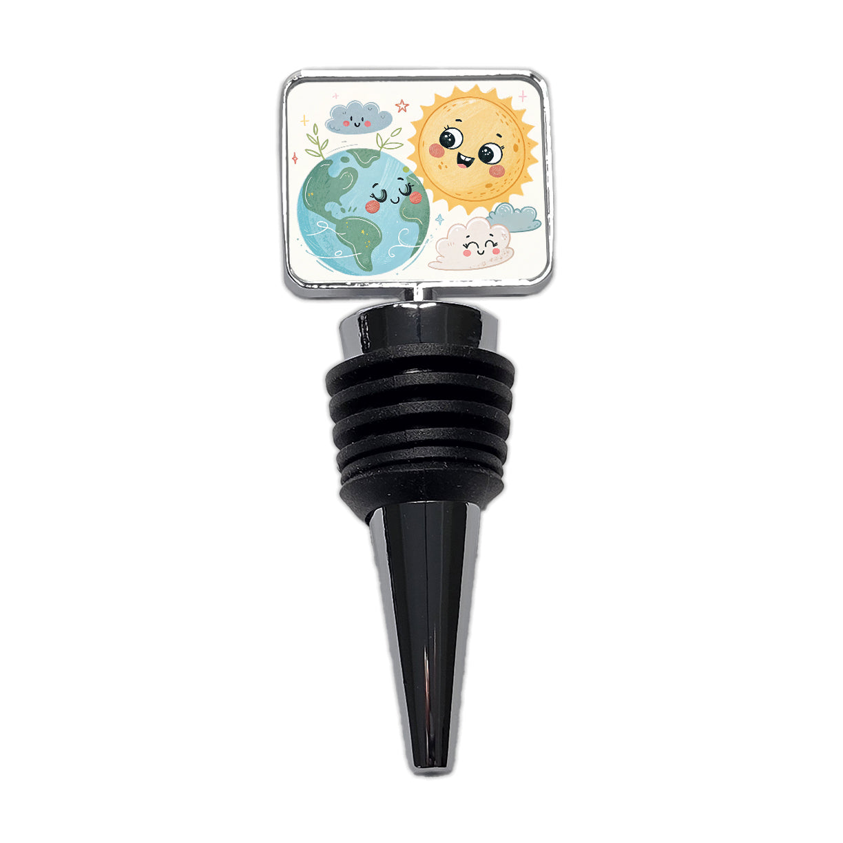 Kawaii Earth And Sun Wine Bottle Stopper