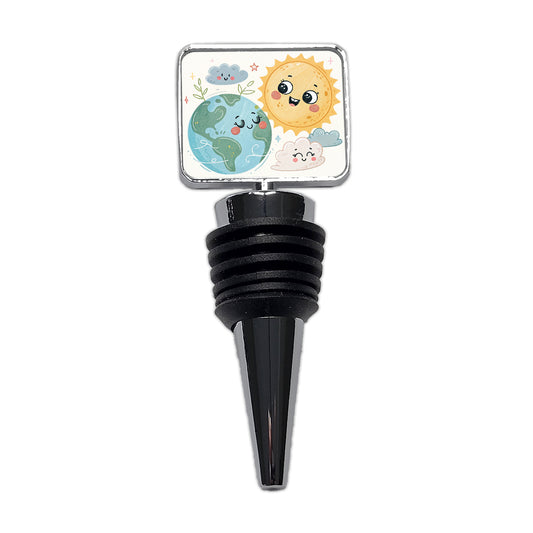 Kawaii Earth And Sun Wine Bottle Stopper