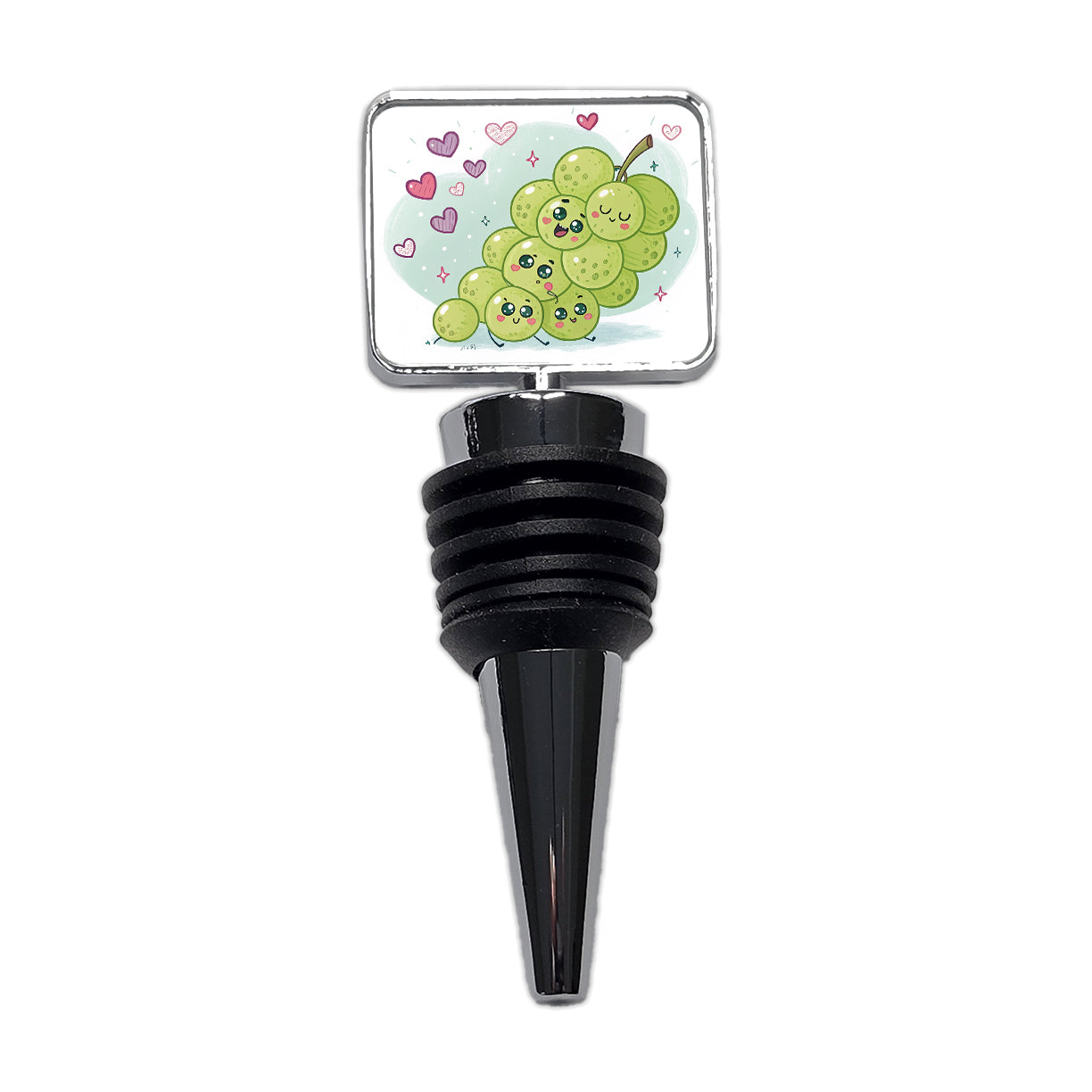 Kawaii Green Grapes And Hearts Wine Bottle Stopper