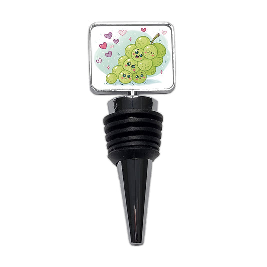 Kawaii Green Grapes And Hearts Wine Bottle Stopper