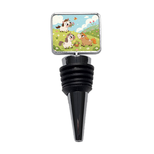 Kawaii Horses Playing Wine Bottle Stopper