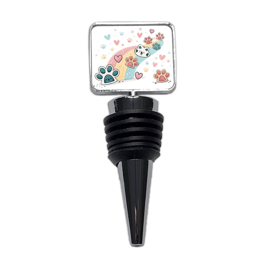 Kawaii Paw Prints And Hearts Sty Wine Bottle Stopper