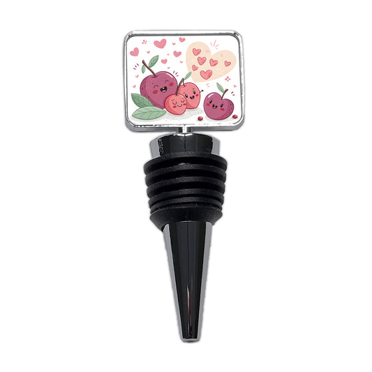 Kawaii Plums And Hearts Wine Bottle Stopper
