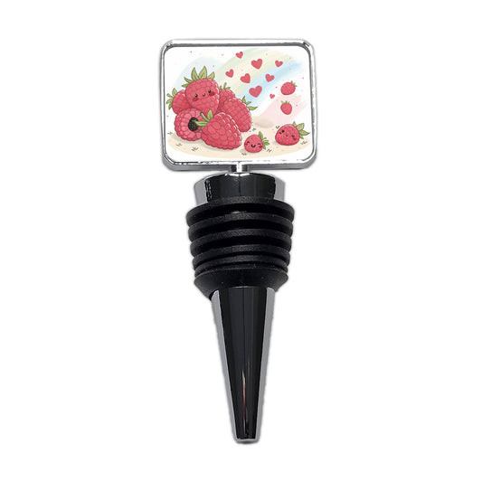 Kawaii Raspberries And Hearts Wine Bottle Stopper