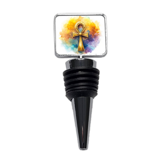 Ancient Egyptian Gold Ankh Watercolor Wine Bottle Stopper