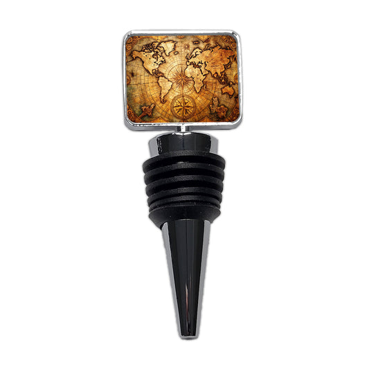Ancient World Map with Compass Rose Wine Bottle Stopper