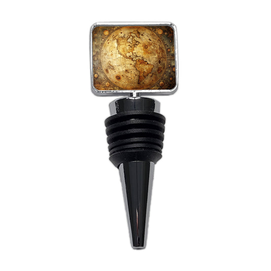 Ancient Worn Map the Earth Globe and Planets Wine Bottle Stopper