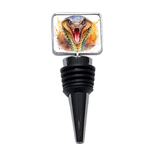 Angry Cobra Snake Reptile Close-up Watercolor Wine Bottle Stopper