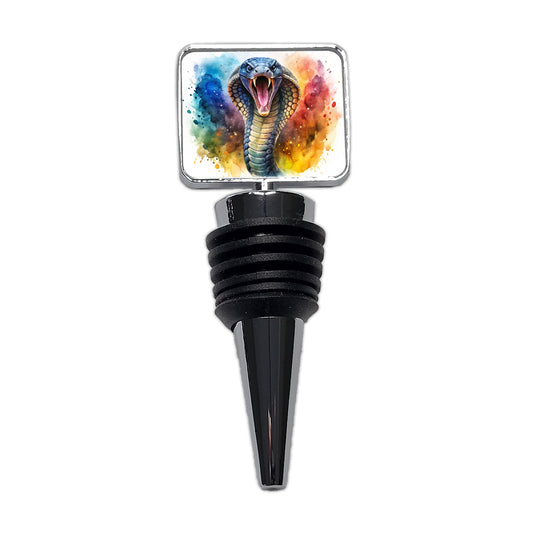 Angry Cobra Snake Reptile Watercolor Wine Bottle Stopper