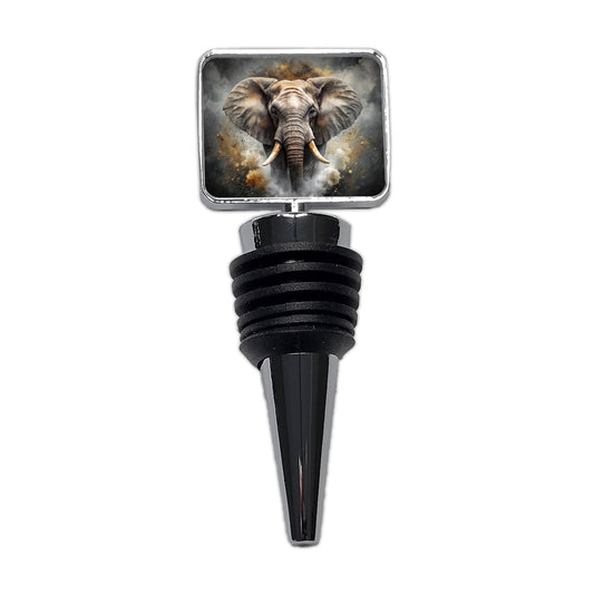 Angry Elephant Black Watercolor Wine Bottle Stopper
