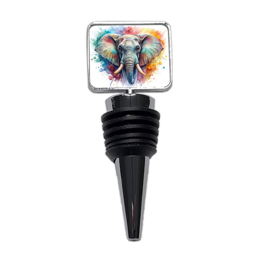 Angry Elephant Colorful Watercolor Wine Bottle Stopper