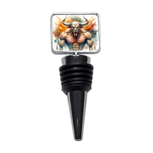 Angry Fantasy Minotaur Watercolor Wine Bottle Stopper