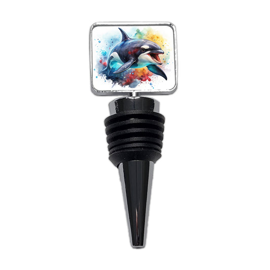 Angry Orca Killer Whale Watercolor Wine Bottle Stopper