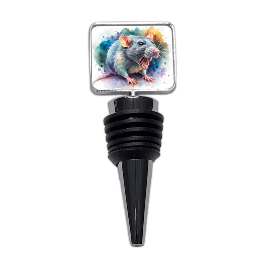 Angry Rat Watercolor Wine Bottle Stopper