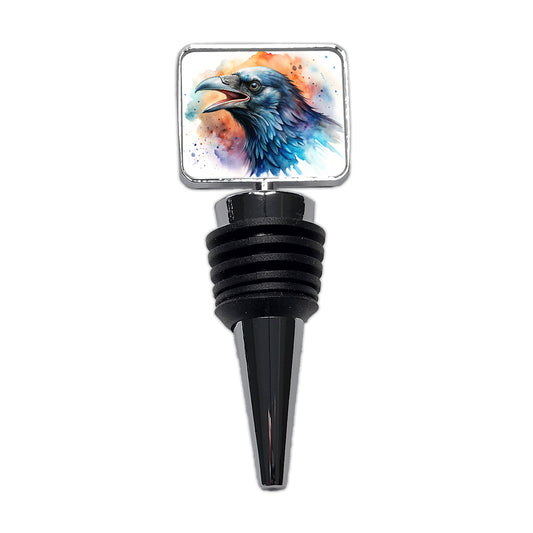 Angry Raven Watercolor Wine Bottle Stopper