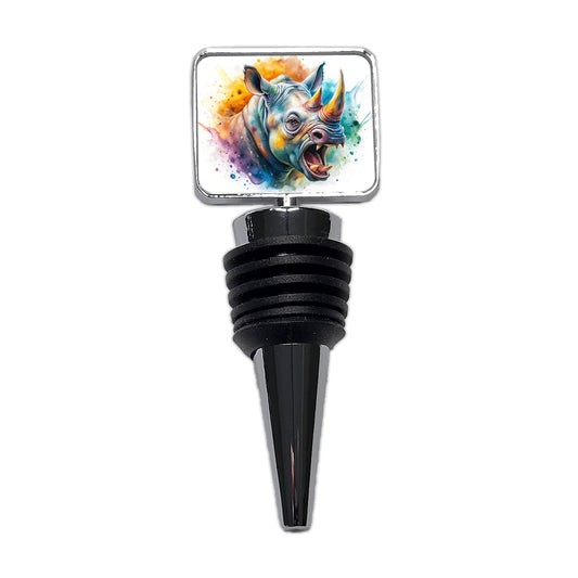 Angry Rhino Rhinoceros Watercolor Wine Bottle Stopper