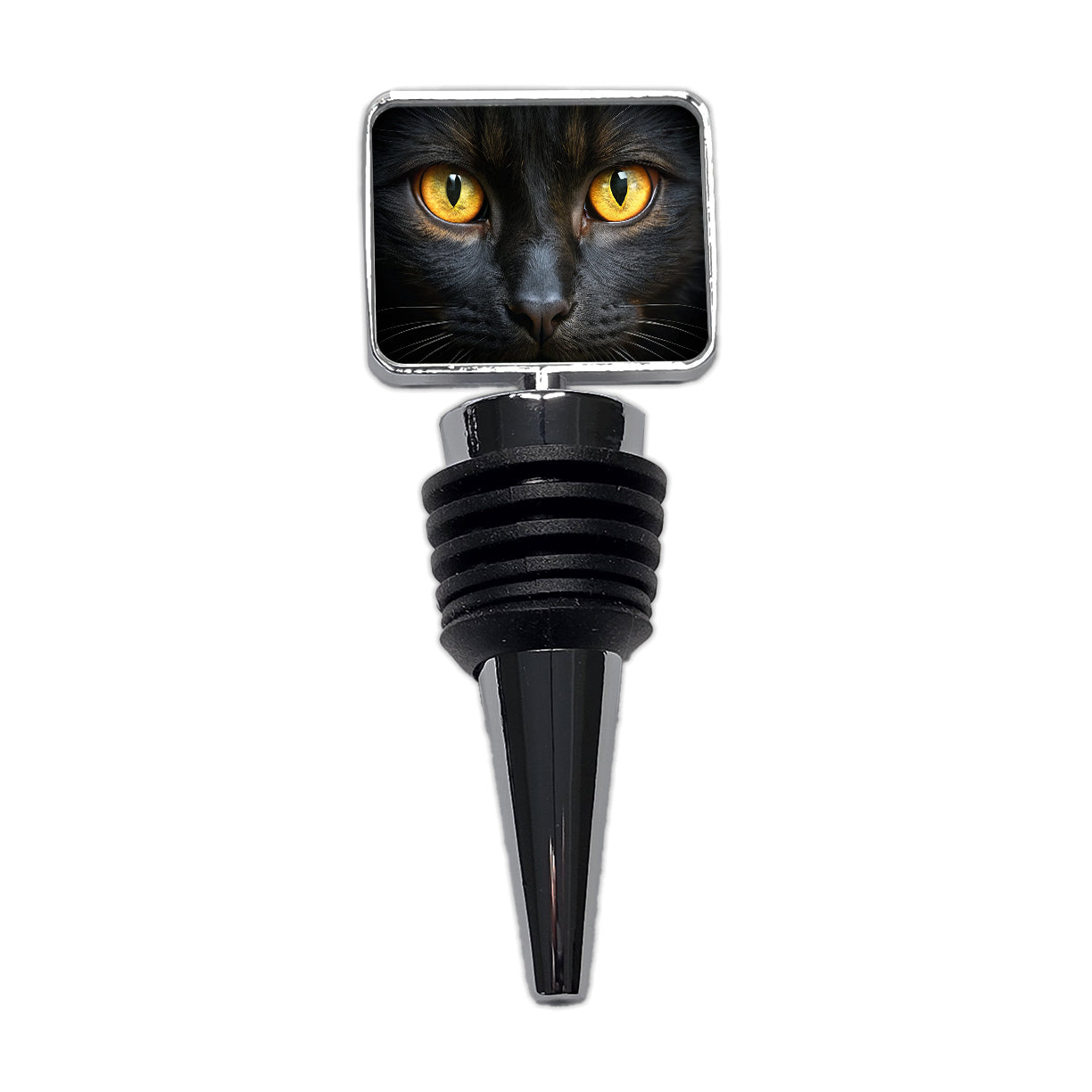Black Cat with Gold Eyes Wine Bottle Stopper