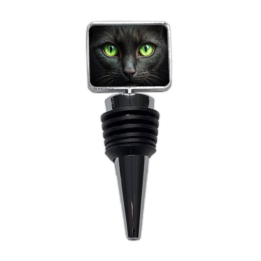Black Cat with Green Eyes Wine Bottle Stopper