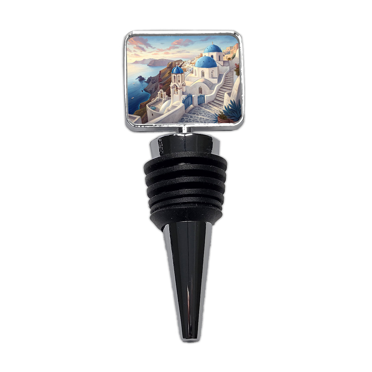 Blue Domes Of Oia Santorini Greece Aegean Sea Wine Bottle Stopper