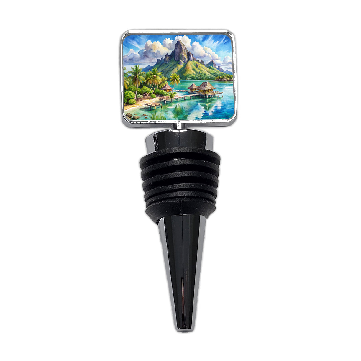 Bora Bora French Polynesia Watercolor Wine Bottle Stopper