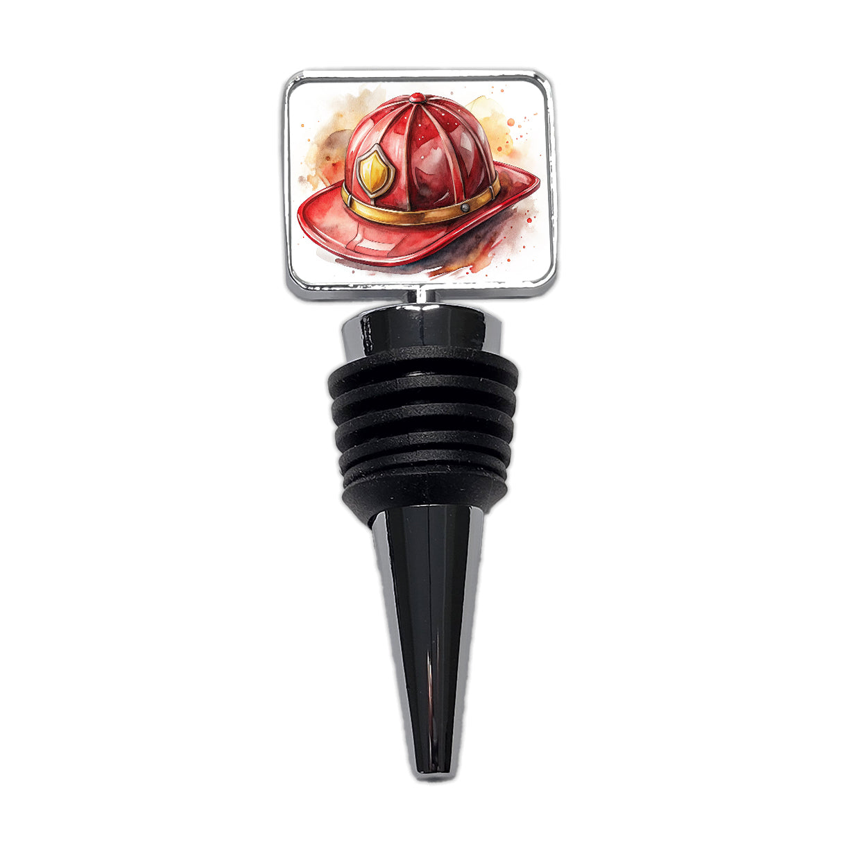Classic Red Firefighter Fireman Helmet Watercolor Wine Bottle Stopper