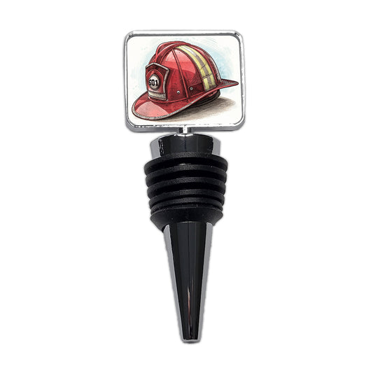 Classic Red Firefighter Fireman Helmet Wine Bottle Stopper