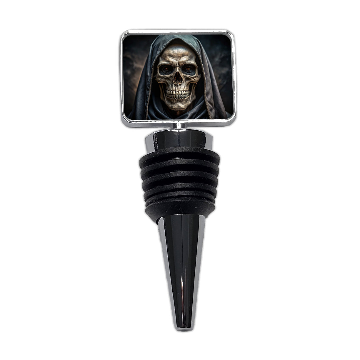 Close-Up Of Grim Reaper Skull Face Halloween Wine Bottle Stopper