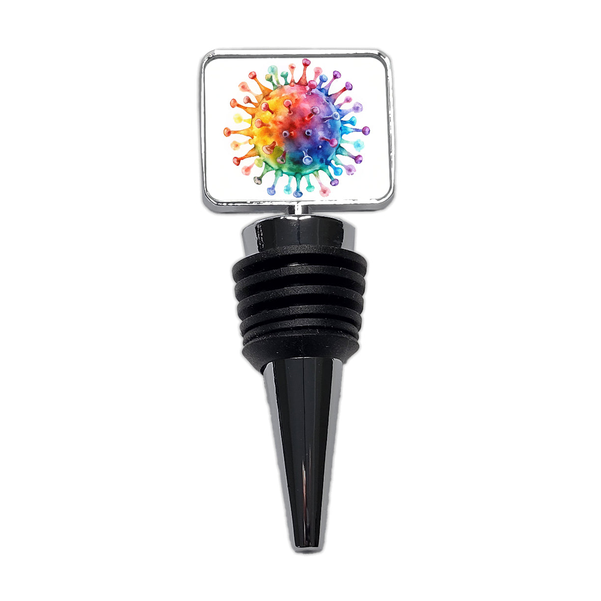 Colorful Rainbow Virus Watercolor Wine Bottle Stopper