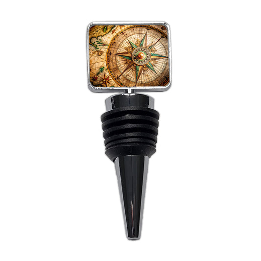 Compass Rose on an Ancient Nautical Maritime Map Wine Bottle Stopper