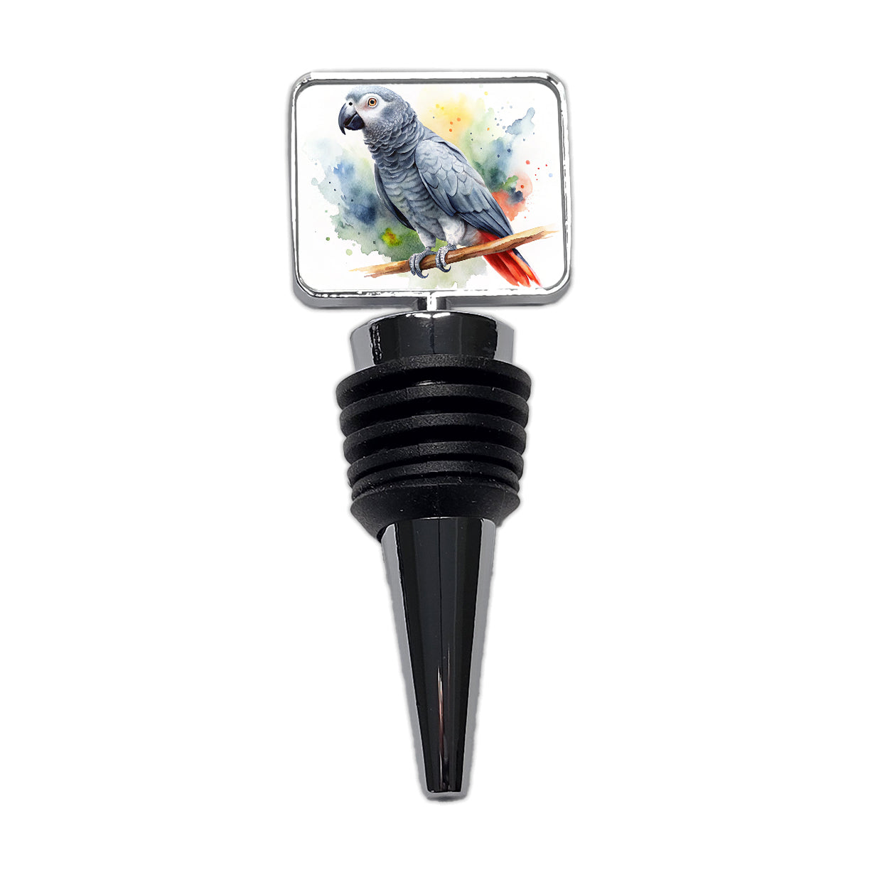 Congo African Grey Parrot Watercolor Wine Bottle Stopper