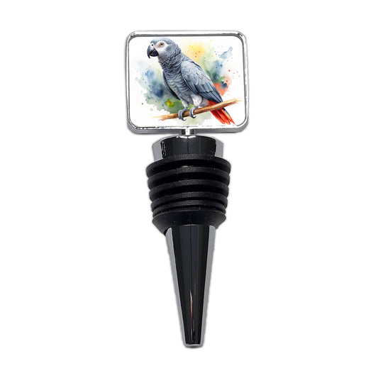 Congo African Grey Parrot Watercolor Wine Bottle Stopper