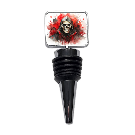 Death Grim Reaper Black Red Shades Watercolor Wine Bottle Stopper