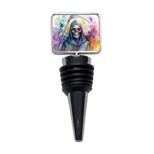 Death Grim Reaper Watercolor Halloween Wine Bottle Stopper