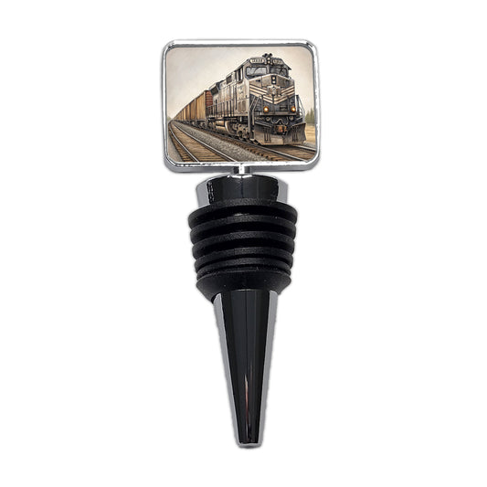 Diesel Locomotive Pulling A Long Line Of Freight Cars Wine Bottle Stopper